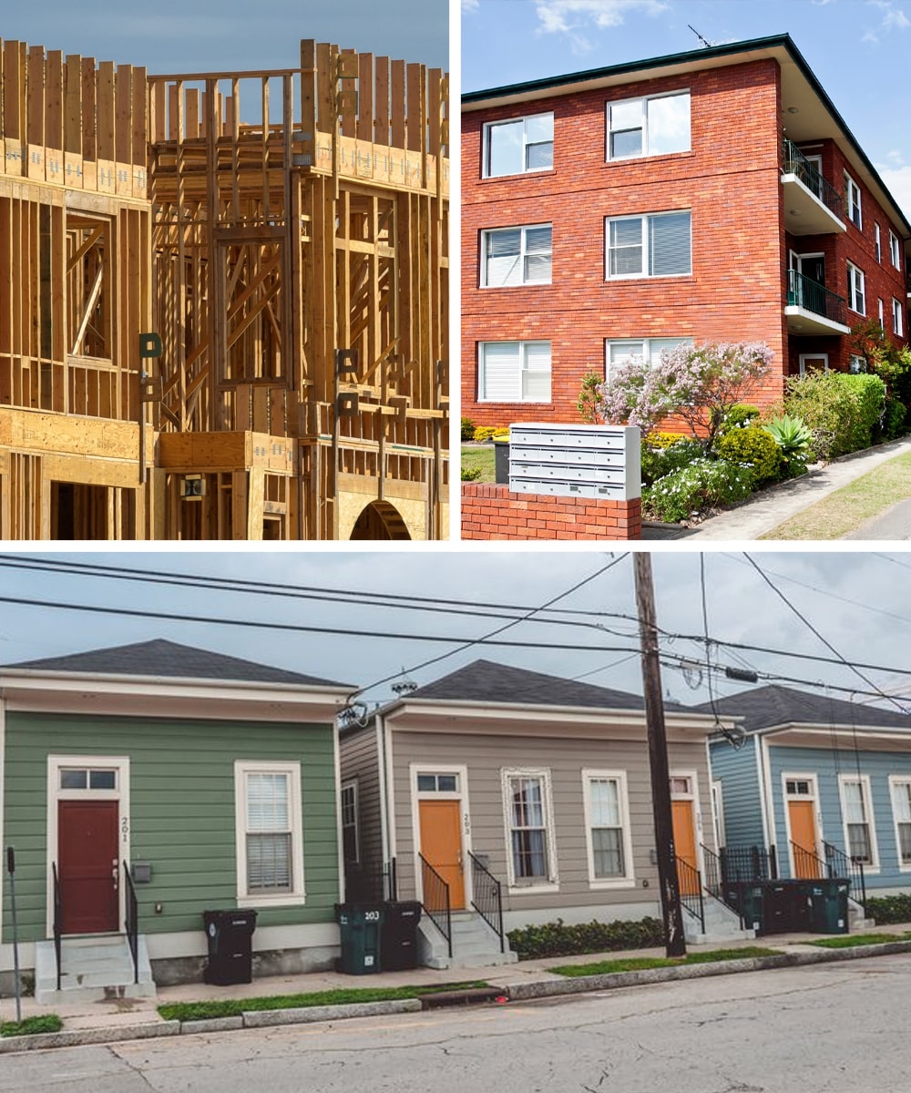 A collage of various housing scenarios