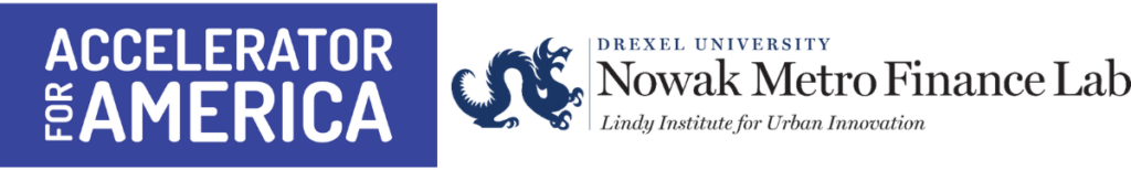 Accelerator for America logo next to the Drexel Nowak Metro Finance Lab logo