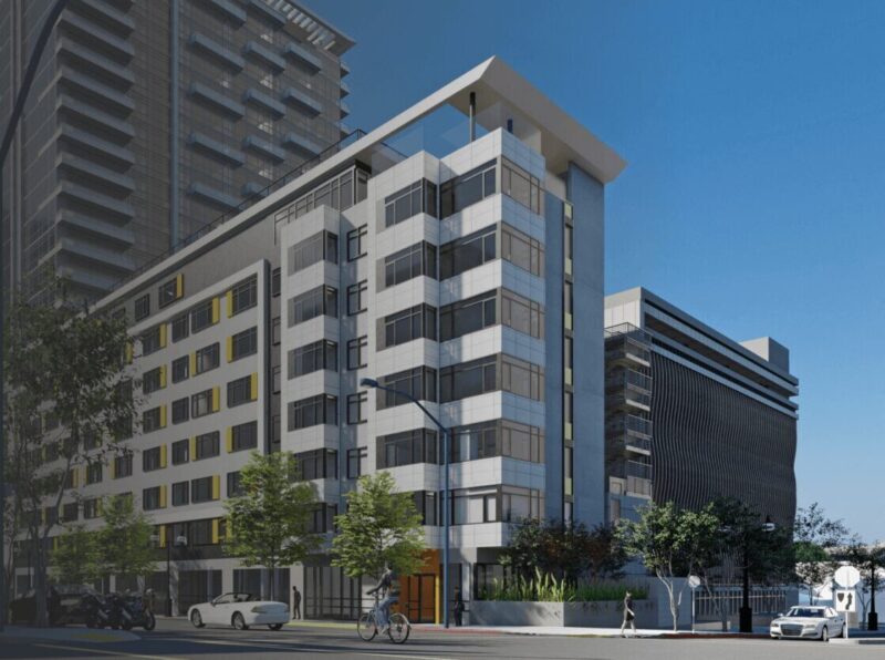 A rendering of Kettner Crossing, a seven-story building