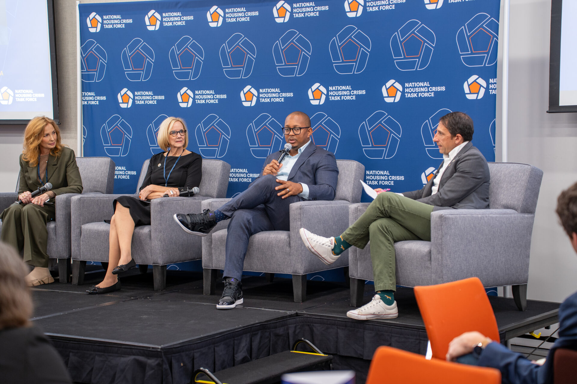 Caption: (Left to right) Moderator Sarah Dusseault, Mayor Eileen Higgins, Mayor Rex Richardson, and Mayor Matt Tuerk share ideas at the Mayoral Panel